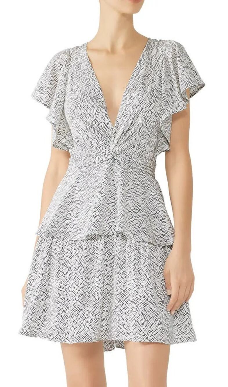 A.L.C. Viera Dress Silk Flutter Sleeve Twist Front Tiered Mini White 2